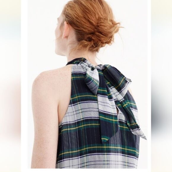 Jcrew Halter top with necktie in plaid chiffon blend size s - Picture 3 of 5